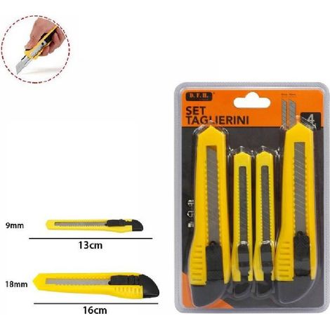 TrAdE Shop Traesio - Set 4pz Taglierini Taglierino Cutter Con Fermo Blocco Guida Lame Da 9-18mm 71079 - (1/2)