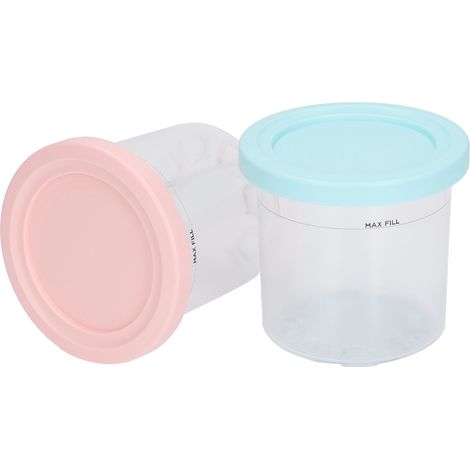 Transparente, wiederverwendbare Eisbecher mit Deckel für hausgemachtes Eis (2 Stück, blau/rosa) – passend für NC299AMZ und NC300s (1/5)
