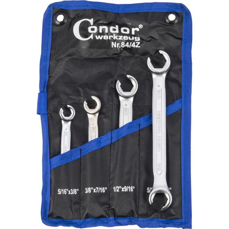 CONDOR Utensile 84-4Z  Set di chiavi di cablaggio  4 pezzi  totale  5/16 – 11/16"  Set di chiavi ad anello aperte  Set di chiavi per tubi del freno, attrezzi professionali per officina e fai da (1/5)