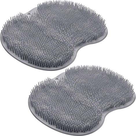 Filiyano-Lot de 2 tapis de douche exfoliants pour les pieds et le dos, fixation murale antidérapante par ventouses, gris. (1/5)