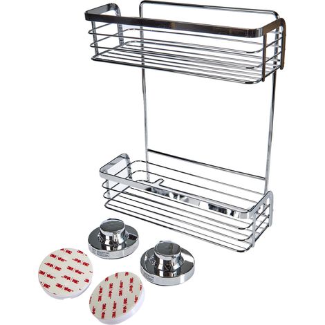 Panier de douche 3 en 1 - Deux paniers extra hauts - Pour montage mural - 3 options de fixation différentes avec ventouse, tampon adhésif et perçage - Chromé (1/5)