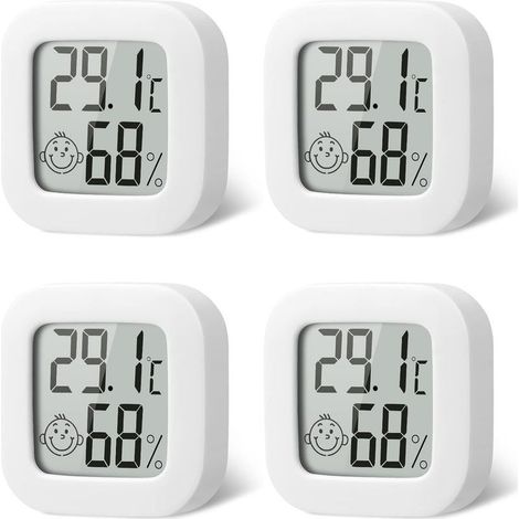 4 Pack Thermometre Interieur Mini Thermomètre Hygrometre Haute Précision Température Hygromètre Moniteur avec Air icône Confortable pour Cuisine Chambre de Bébé Serre Entrepôt Bureau (1/5)