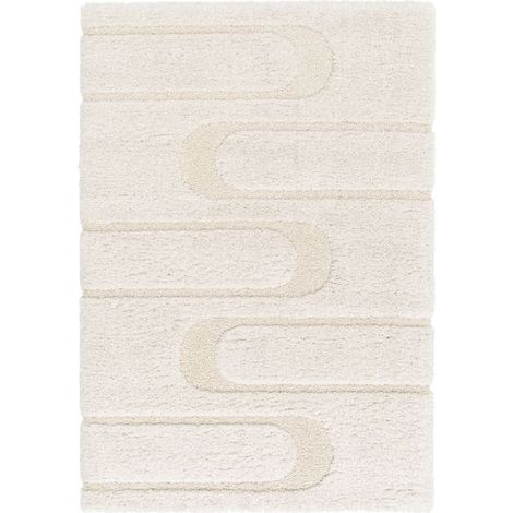BOBOCHIC - Tapis poils longs CALEB motif graphique 160x230 Ecru (1/5)