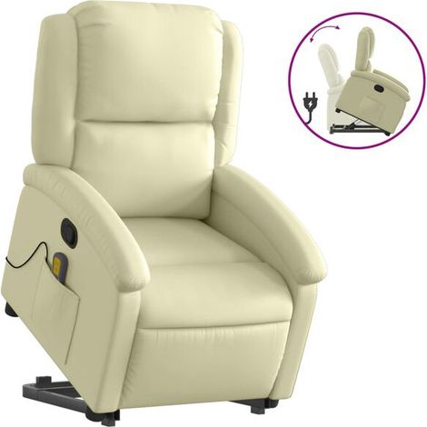 Fauteuil inclinable en cuir véritable beige (1/5)