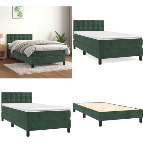 Sommier à lattes de lit avec matelas Vert foncé 90x200 cm - Lit Tapissier - Lit Double - Lit Vert - Matelas À Ressorts Ensachés - Tête De Lit Ajustable - Home & Living (1/5)