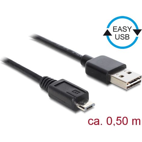Delock Cable EASY-USB 2.0 Type-A macho  USB 2.0 Type-Micro-B de 50 cm negro