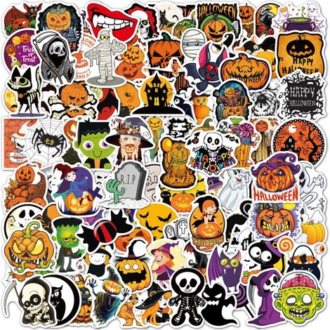 100 niedliche Halloween-Aufkleber – PVC, Wasserflasche, Notizbuch, Scrapbooking, Kürbis – wasserfeste Klebedekorationen für Kinder (1/5)