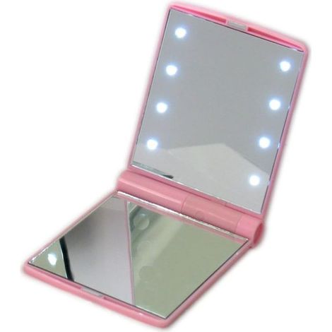 Poche Miroir LED Lumineux Portable Maquillage Miroir De Maquillage CosmEtique 8 LED LumiEres Poche Miroir Double Face Tactile Pliable Miroir De Maquillage EclairE Rose X 1- (1/3)