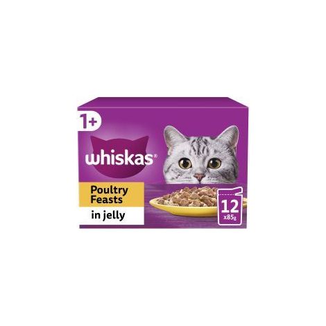 Whiskas 1+ Poultry Feasts Adult Wet Cat Food Pouches in Jell - 85g - 811959