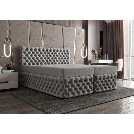 Lit Boxspring Figo - Gris Clair - 180x200 Cm - Lit Avec Rangement - Lit Moderne - Matelas À Ressorts Ensachés (1/4)