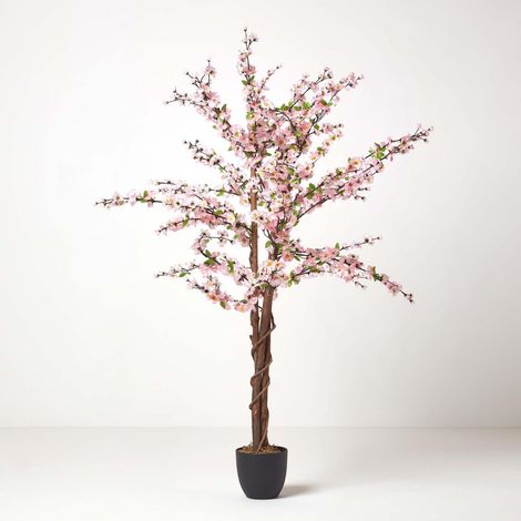 HOMESCAPES Artificial Blossom Tree with Light Pink Silk Flowers 5 Ft