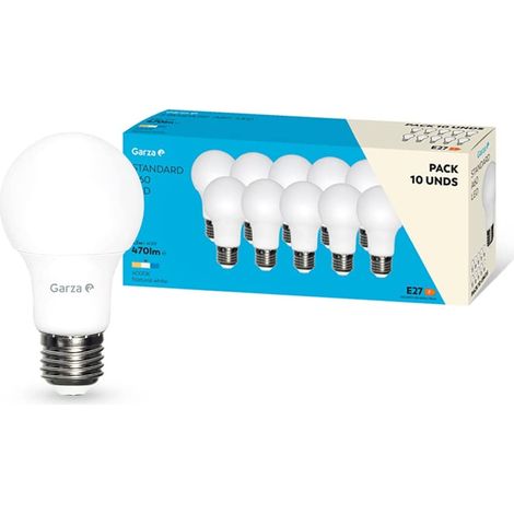 Garza - Pack de 10 Bombillas LED Estándar A60, 5.5W (equivalente a 40W de incandescencia), Luz neutra 4000K, Casquillo gordo E27, Ángulo 240º, 470 lm (1/5)