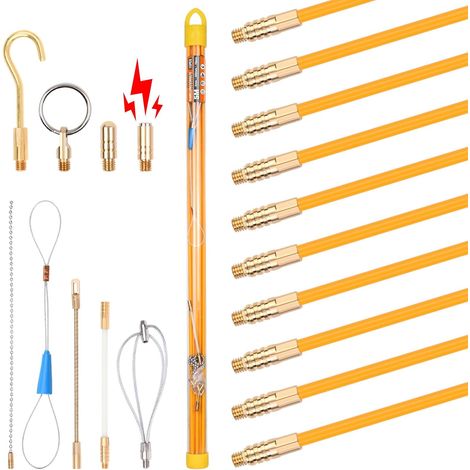 Ruban rétractable de 5 m avec 9 adaptateurs Lot de 10 barres de câble de 50 cm x 4 mm pour tubes vides pour pose de câbles (1/5)