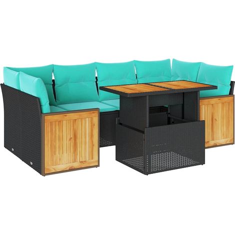 Set sofás jardín y cojines 7 pzas ratán sintético acacia negro vidaXL (1/5)