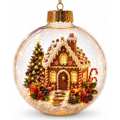 Boule à neige lumineuse 3D en acrylique transparent, décoration de Noël avec un adorable pingouin à suspendre au sapin pour calendrier de l'Avent (1/5)