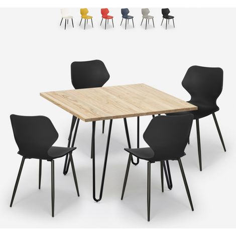 Set tavolo quadrato stile industriale 80x80cm 4 sedie design Sartis Light - Nero (1/5)