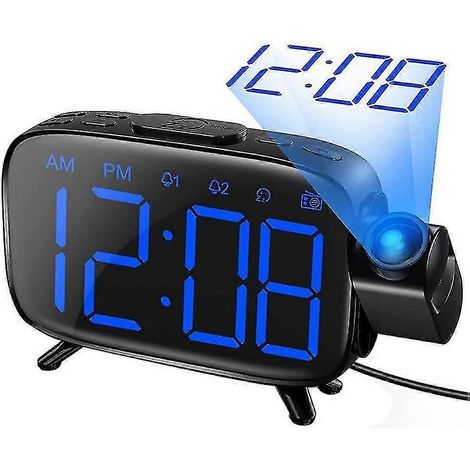 Radio-réveil à projection avec projecteur 180°, 7 sonneries, double alarme, fonction snooze, grand écran LED à luminosité réglable. (1/5)
