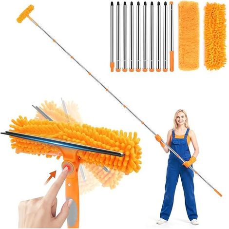 Window Cleaner, 4.5 m Telescopic Bar, Kit with Microfibre Cover and Rubber Squeegee, Stainless Steel Squeegee for Cleaning, Ideal for (1/5)