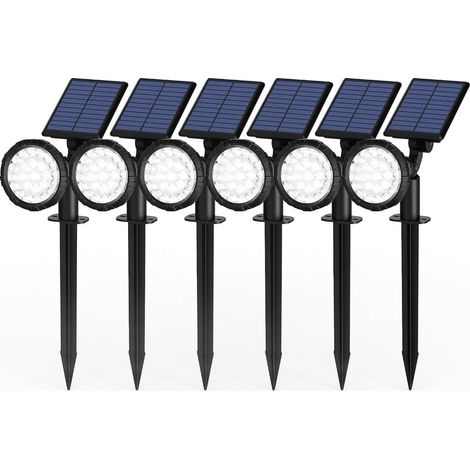Lot de 6 Spots Solaires d'extérieur, Projecteurs Solaires,IP65 étanches à 25 LED Lampes solaires pour Chemins, extérieur Jardins, Clôtures (Blancs) (1/5)