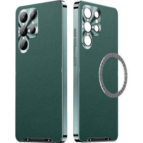 Custodia in pelle per Samsung Galaxy S24 Ultra con protezione per la fotocamera e compatibile con MagSafe, colore verde. (1/5)