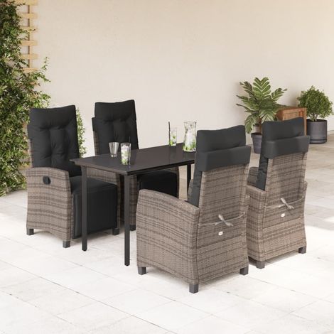 5-tlg. Garten-Essgruppe mit Kissen Grau Poly Rattan vidaXL (1/5)
