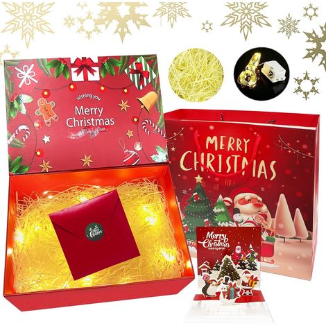 Scatole regalo natalizie con nastri, scatola regalo pieghevole, scatola regalo con coperchio, scatola regalo rettangolare in cartone, scatola per confezioni regalo, Natale, Capodanno, matrimonio (1/5)