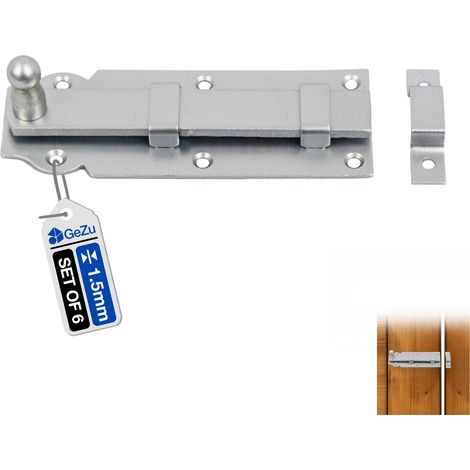 Lot de 6 Verrou de porte galvanoplastie 140 x 45 mm – targette coulissante blindée – Verrou baionnette – GeZu Impex