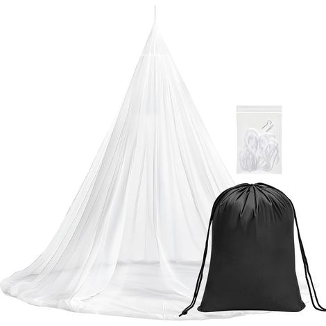 Moustiquaire de voyage avec sac de voyage, corde de suspension, design ouvert, 2,2 m de haut, 12 m de circonférence, double lit simple, extérieur