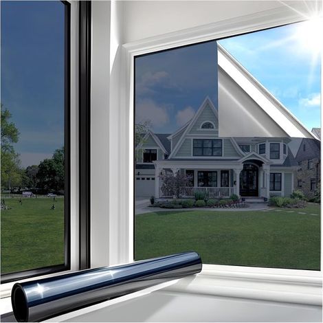 Film de fenêtre miroir – Noir-argent – 50x500 cm – Intimité, anti-UV et isolation – Sans colle – Maison et bureau (1/5)