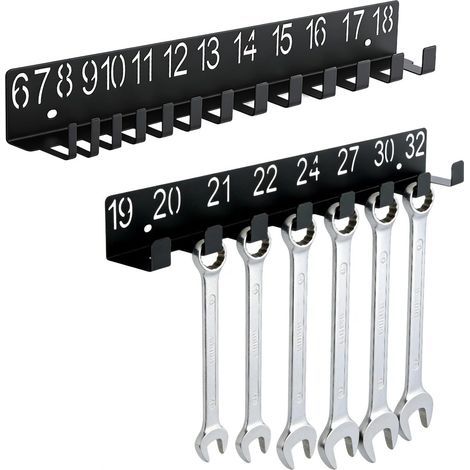 2 Pièces Porte Outils Mural,Support Clé Mural avec 21 Crochet,pour 6–36 mm Clé à Fourche,Capacité de charge 20 lb,Rangement Atelier pour Ateliers,Garages,Abris à Outils (1/5)