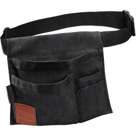 Sac banane pour outils de jardin, sac ceinture, sac de rangement, tablier de jardinage unisexe, tablier pour électricien, noir (1/5)