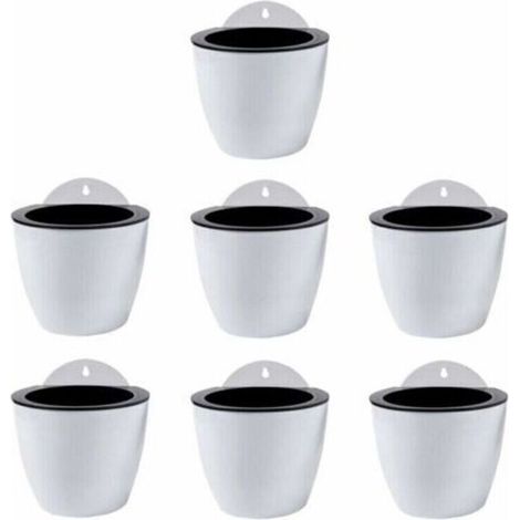 Jardinières Suspendues à Arrosage Automatique Lot de 7 Deco Mural Pot de Fleur Interieur, Exterieur Decoration Murale Fenêtre Blanc Plastique, Grande, 18 cm,DEBUNS (1/4)