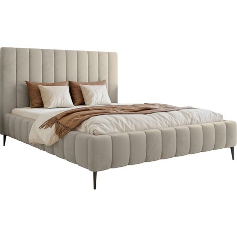 Selsey Fiarro - Polsterbett 160x200 mit Bettkasten, Metallfüßen, Velours, hellbeige (1/5)
