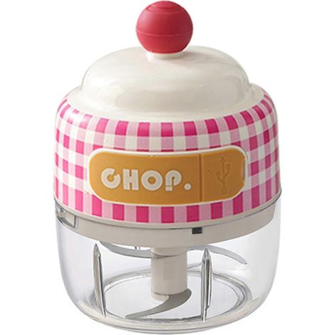 Hachoir électrique pour légumes, herbes et noix. Format mini compact, idéal pour les petites cuisines et la préparation des repas. Red Grid (1/5)