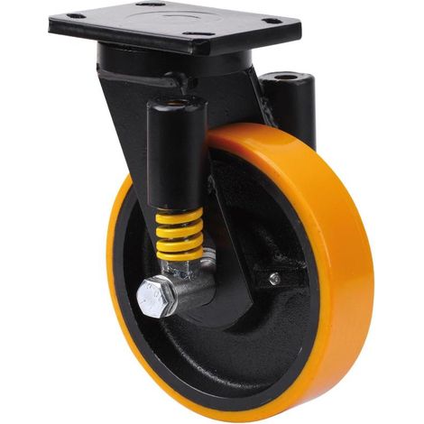 rueda giratora placa 10hlse250-hub suspension hierro-poliur.naranja eje bolas (1/2)