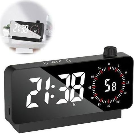 Digitaler Wecker, Digitaler Morgenwecker mit Schlummerfunktion, Tragbarer Spiegelwecker, Großes Display mit Temperaturanzeige, USB-/Batteriebetrieben, Morgenwecker (1/5)