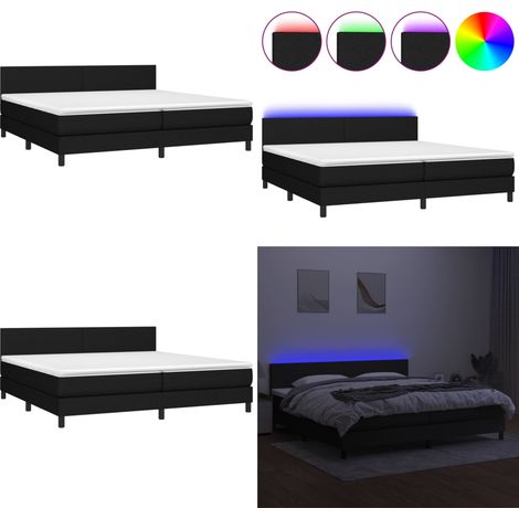 Sommier à lattes de lit et matelas et LED Noir 200x200 cm Tissu - Sommier Tapissier - Lit Avec Led - Matelas À Ressorts Ensachés - Tête De Lit Réglable - Éclairage LED - Home & Living (1/5)