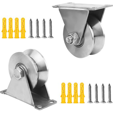 2 poulies levage inox 48 mm – roulements – charge 180 kg – rail/portail/câble