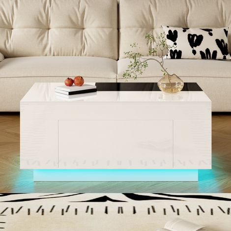 Table basse laquée LED extensible noir blanc 80x50 cm (1/5)