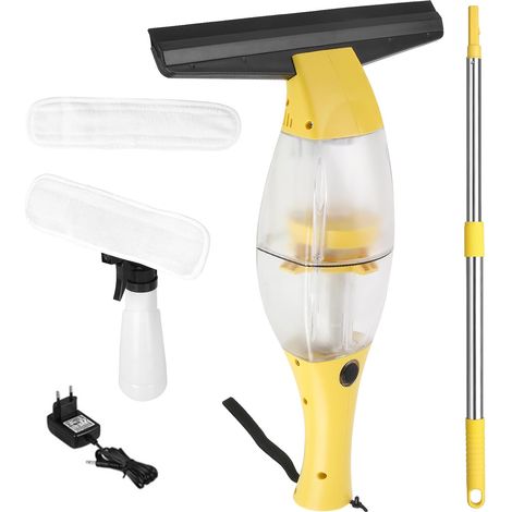 Nettoyeur de vitres électrique sans fil avec manche télescopique, autonomie batterie:40 min,buse d'aspiration 28 cm,vaporisateur avec housse en microfibre pour nettoyage à 360° sans traces à (Jaune) (1/5)