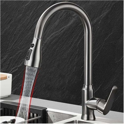 Robinet de cuisine gris, mitigeur d'évier de cuisine à bec extractible, mitigeur chromé (gris)