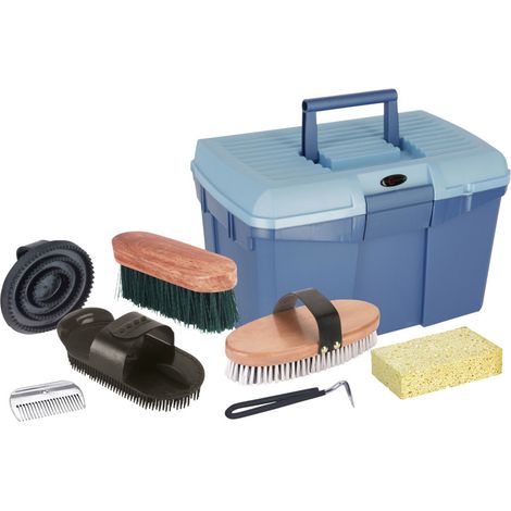 Coffret de pansage pour chevaux – Étrille ovale en caoutchouc, nettoyant pour sabots, brosse à crinière, brosse à cheval – Couleur bleu – Kerbl