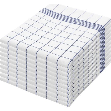 Set Strofinacci Cucina A Righe Quadretti Confezione Da 10 Pezzi In Cotone Multicolore 45 x 70 Cm Canovacci Asciugamani Assorbenti Riutilizzabili Lavabili In Lavatrice Lunga Durata Rigati RigaBlu - 10 (1/5)