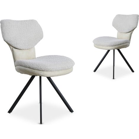 Lot de 2 chaises design en tissu bouclette beige MILIA (1/5)