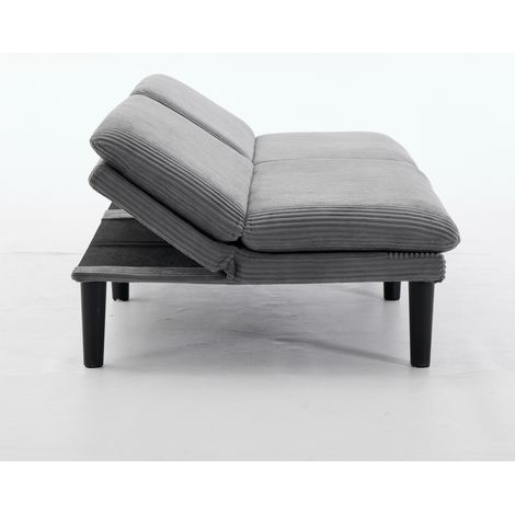 Canapé 2 places à dossier inclinable 106-140-180°, gris, pieds ronds noirs en plastique, revêtement velours aspect corde, sommier à lattes en bois, lounge relax pour salon et home-cinéma (1/5)