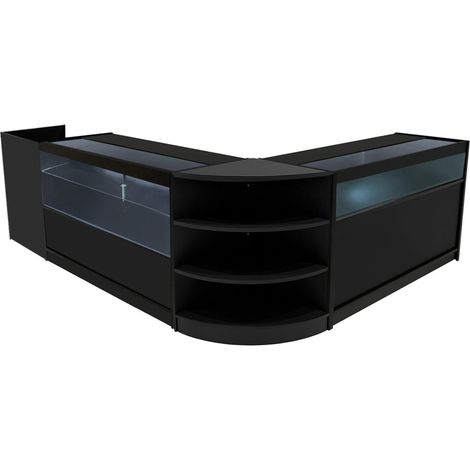 Comptoirs de Vente en MDF Noir à LED Blancs Ensemble Europa LM60 TB60 B1500 C1500 3 Unités de Rangement Étagères Internes Portes Coulissantes Verouillables Réception Bureau Vêtements [Clés INCLUS] (1/5)