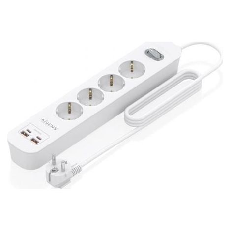 Regleta con Interruptor Aisens ASPS-2A2C12-W/ 4 Tomas de Corriente/ 2 USB - 2 USB Tipo-C/ Cable 1.4m/ Blanco