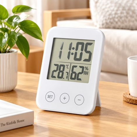 Thermo-Hygrometre Multifonction Grand Ecran Rose avec Reveil ABS 9.2 x 2.4 x 1.1 cm (1/4)