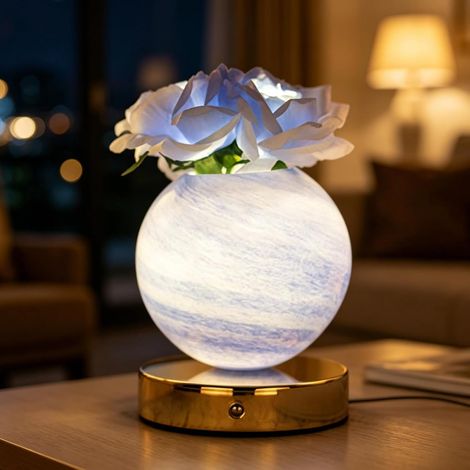 Cristal avec Vase Planète, Veilleuse LED Tactile 3 Couleurs, Intensité Variable Lampe Décorative Florale pour Chambre(Bleue) (1/5)