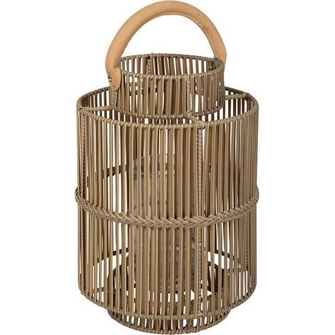 Lanterne d'extérieur Pasil naturel osier cuir 31x45cm (1/3)